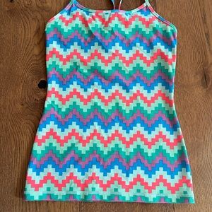 Ivivva Lululemon Racerback Tank Girls 14 teal Abstract Print Logo